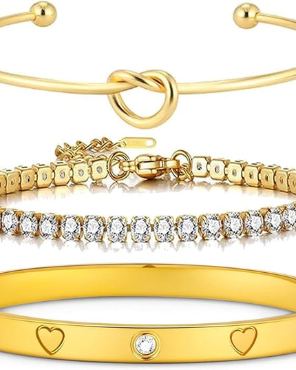 18 K Gold Plated Love Bangle Bracelet Stack Cuff Jewelry for Women Jewelry Set for Women Gift with Box