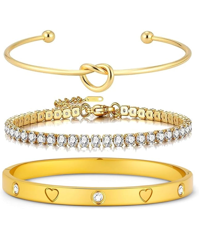 18 K Gold Plated Love Bangle Bracelet Stack Cuff Jewelry for Women Jewelry Set for Women Gift with Box