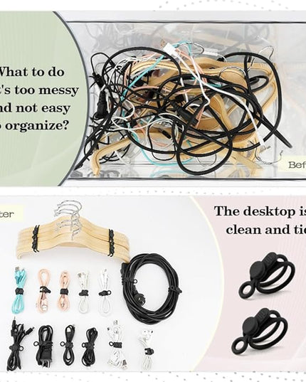 24Pcs Silicone Cord Ties, Cable Straps, Multipurpose Elastic Cord Organizer, Cord Ties for Electrical Cords, Charging Cord Organizer, Charger Computer Headphone Mouse Cable Ties Reusable