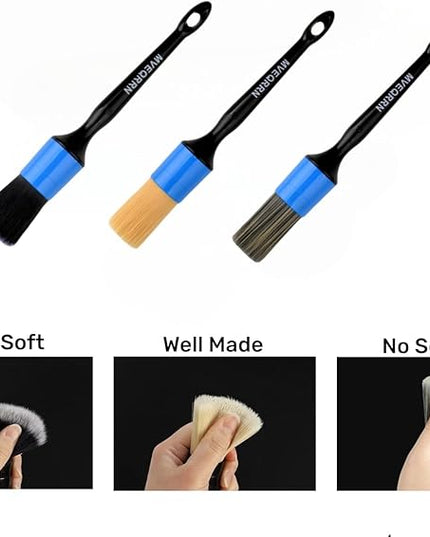 3pcs Car Detailing Brush Set-1pcs Boars Hair Car Detailing Brushes,1pcs Ultra Soft No Scratch Detailing Brush for Air Vent,Leather Seat 1pcs auto Detail Brushes for Interior Exterior(Blue)