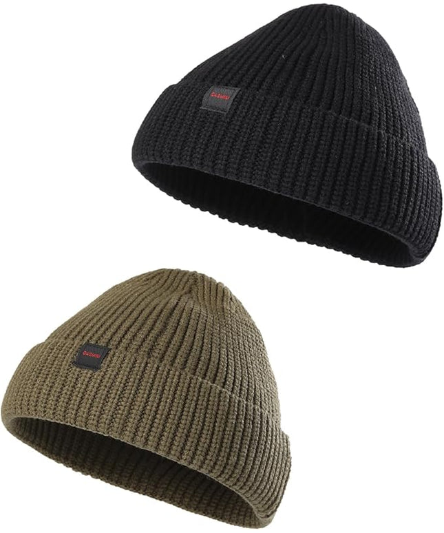 2 Pack Fisherman Beanie Hats for Men Women,Knit Trawler Skull Cap,Watch Cap,Spring Fall Winter Warm Short Hats