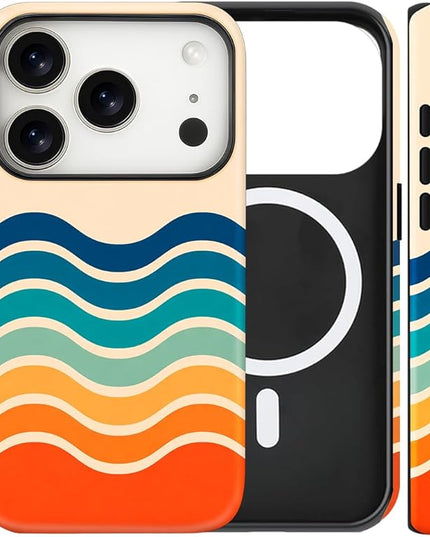 Magnetic for iPhone 17 Pro Max Case Cute Frog Stripes Phone Case, Summer Shockproof Slim TPU and Hard PC Protective Phone Cover Compatible with MagSafe Designed for Women Girls