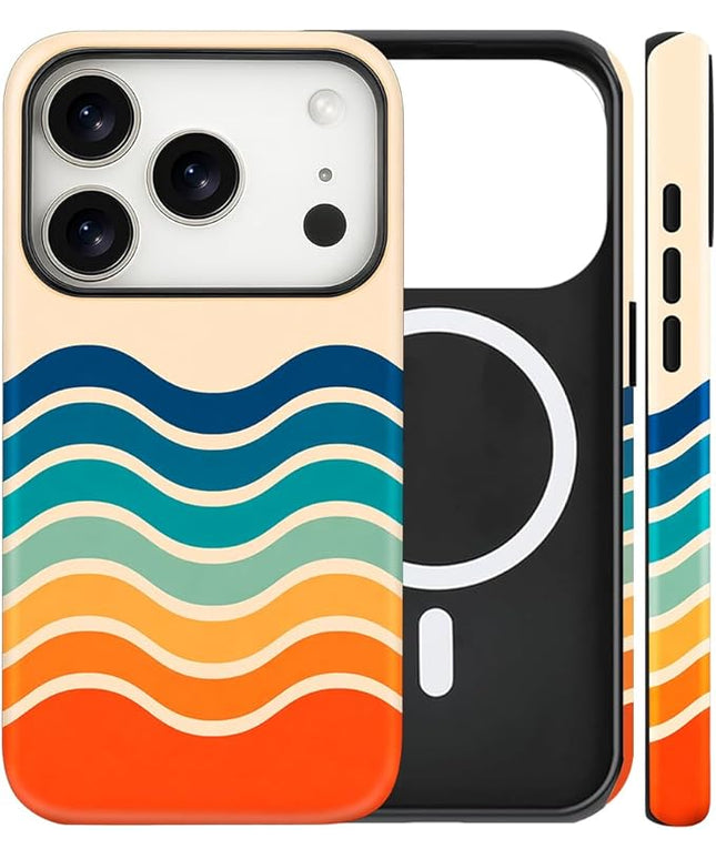 Magnetic for iPhone 17 Pro Max Case Cute Frog Stripes Phone Case, Summer Shockproof Slim TPU and Hard PC Protective Phone Cover Compatible with MagSafe Designed for Women Girls