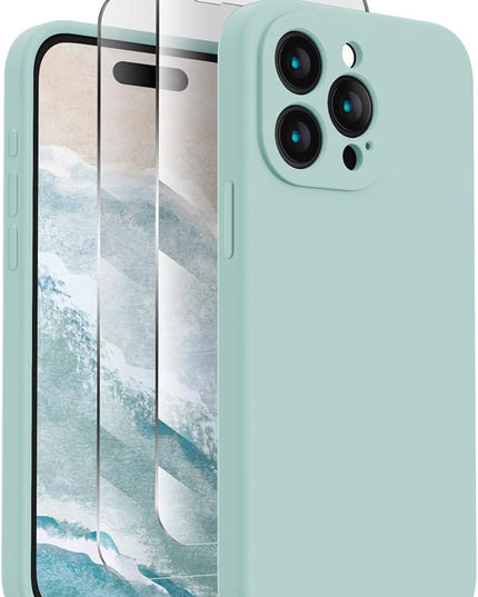 FireNova Designed for iPhone 15 Pro Case, Silicone Upgraded [Camera Protection] Phone Case with [2 Screen Protectors], Soft Anti-Scratch Microfiber Lining Inside, 6.1 inch, Mint Green
