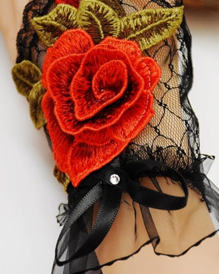 Specell Embroidered Flowers Lace Fingerless Gloves - for Bridal Wedding Cocktail Tea Party Evening Prom Costumes Cosplay