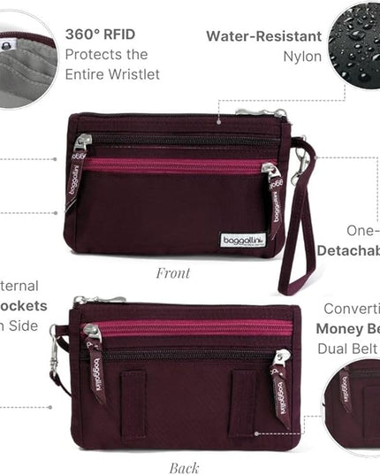 Baggallini Anti-theft RFID Currency Organizer 8"x4.25" Travel Accessory Passport Holder Money Belt Wallet w/Card Slots