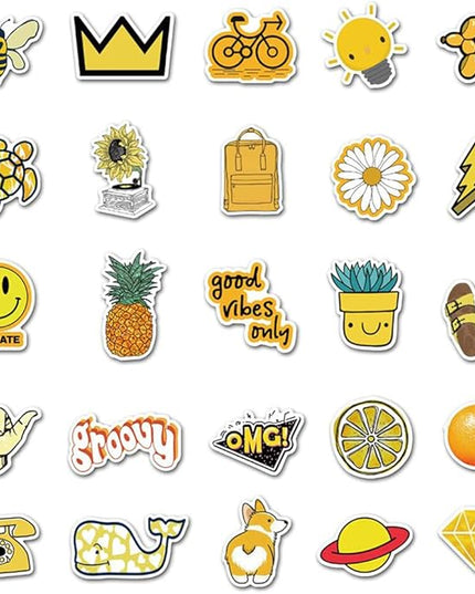 Girl's Yellow Cute Water Bottle Stickers 50 PCS Waterproof Laptop Aesthetic Stickers for Teens Kids