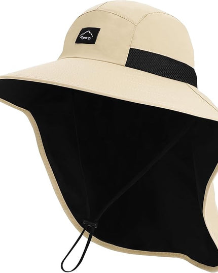 Rosoz Outdoor Sun Hat for Men Women, UPF50+ Protection Safari Cap Wide Brim Mesh Fishing Hat with Neck Flap Beach Garden