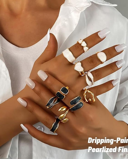 KISS WIFE Goldenen Silvery Black Kunckle Rings Set for Women, Dainty Simple Trendy Cute Stackable Finger Rings Pack, Perfect for Stacking Layering on Thumb and Knuckle, Mixed Size, Jewelry Gift