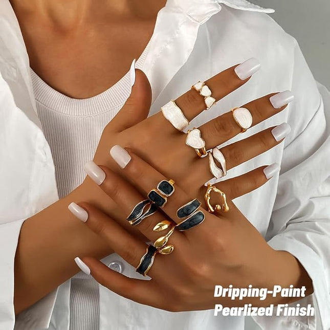 KISS WIFE Goldenen Silvery Black Kunckle Rings Set for Women, Dainty Simple Trendy Cute Stackable Finger Rings Pack, Perfect for Stacking Layering on Thumb and Knuckle, Mixed Size, Jewelry Gift