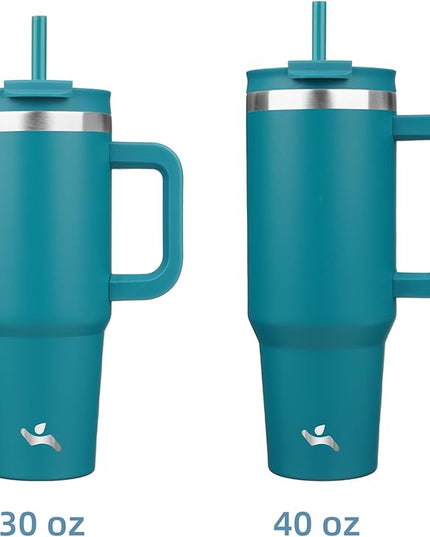 30 oz Tumbler with Handle and 2 Straws,2 in 1 Lid Insulated Water Bottle Stainless Steel Travel Coffee Mug,Blue