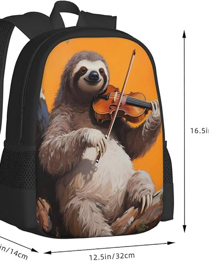 Sloth Plays Violin Notebook Backpack Fits 15 Inch Laptop Casual Backpack Casual Daypack