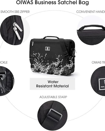 OIWAS Briefcase for 14 Inch Laptop, Messenger Bag for Men Crossbody School Satchel for Boys Multi Pockets Large Capacity Bag with Removable Shoulder Strap
