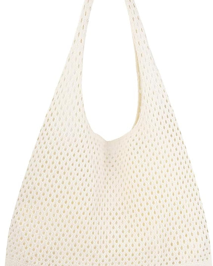 COOKOOKY Crochet Beach Tote bag Summer Beach Bag for Women Aesthetic Mesh Tote Bag Hippie Bag Knit Bag