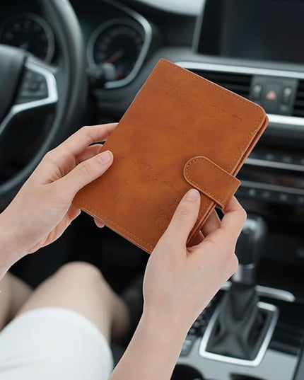 2PCS Passport Book Holder for Travel, Leather Passports Cover with Snap Closure, RFID Blocking Passport Holders Book Case Travel Wallet for Women Men, Airport Essentials Gift(Light Blue/Brown)
