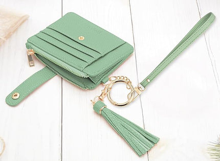 COOLANS Silicone Bracelet Wristlet Wallet Credit Card Holder RFID,ID Window,Key Ring Tassel,Slim Wallet Women Keychain Purse