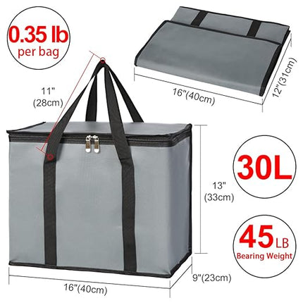 CIVJET 1-Pack Insulated Reusable Grocery Bags, X-Large Insulated Food Delivery Bag for Doordash/Catering/Uber Eats, Commercial Food Warmer for Shopping, Tote Cooler Bags, Dark Grey