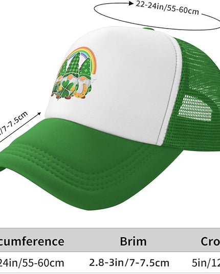 St Patricks Day Lucky Shamrock Hat, Green Clover Baseball Cap for Men Women,Fashion Adjustable Mesh Trucker Hat