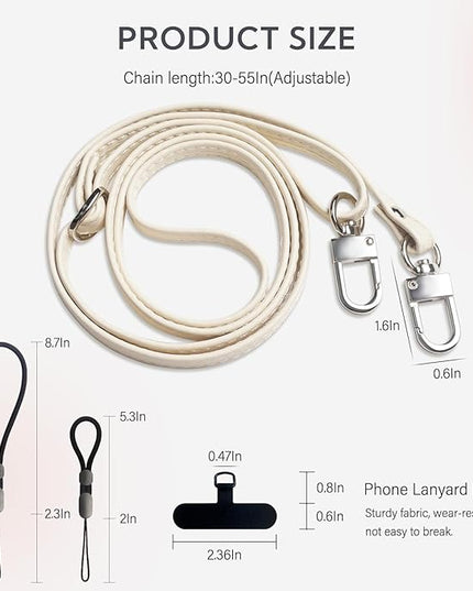 BFSD·DM Phone Crossbody Strap, 2× Pads,1× Leather,1× Phone Wrist Strap,1× Adjustable Finger Strap,Crossbody Phone Lanyards,Compatible with Most Smartphones(Pale Apricot)
