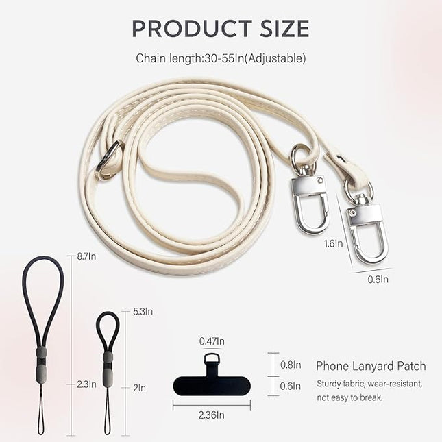 BFSD·DM Phone Crossbody Strap, 2× Pads,1× Leather,1× Phone Wrist Strap,1× Adjustable Finger Strap,Crossbody Phone Lanyards,Compatible with Most Smartphones(Pale Apricot)