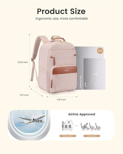 LOVEVOOK Laptop Backpack for Women, 15.6" Work Backpack Purse, Travel Personal Item Bag, Carry On Business Computer Bag, Casual Daypack for Office, School, or Gift, Apricot Brown