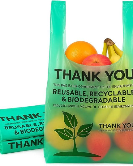 Eco Grocery Bags 100 Pack - Heavy-Duty Plastic Shopping Bags with Reinforced Handles, Durable Retail Carry-Out Bags for Groceries, Takeout, Household Use, Convenience Stores, Markets & Small Business