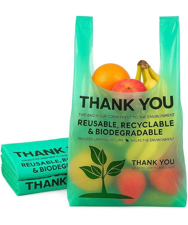 Eco Grocery Bags 100 Pack - Heavy-Duty Plastic Shopping Bags with Reinforced Handles, Durable Retail Carry-Out Bags for Groceries, Takeout, Household Use, Convenience Stores, Markets & Small Business