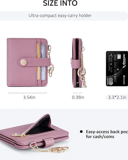 POIUGOYA Slim Wallet for Women,RFID Blocking Bifold Credit Card Holder with Zipper Coin Pocket,ID Window,Keychain