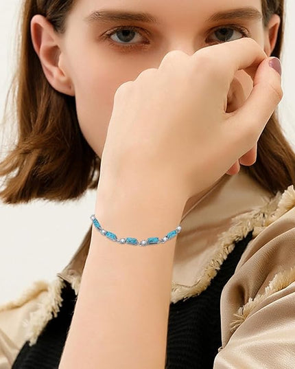 Genuine Turquoise Tennis Bracelet 925 Sterling Silver Adjustable Slider Bracelet Boho Jewelry Gifts for Women