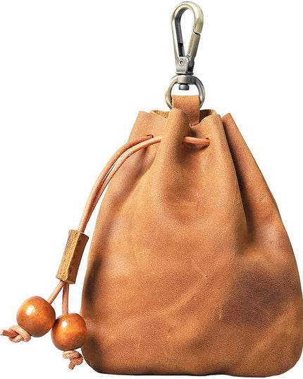 Wugebud 1 Pcs Leather Mini Medieval Pouch Keychain, Coin Organizer, Change Holder, Leather Drawstring Pouch for Men & Women