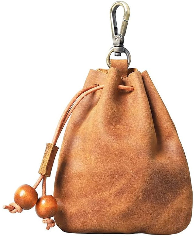 Wugebud 1 Pcs Leather Mini Medieval Pouch Keychain, Coin Organizer, Change Holder, Leather Drawstring Pouch for Men & Women