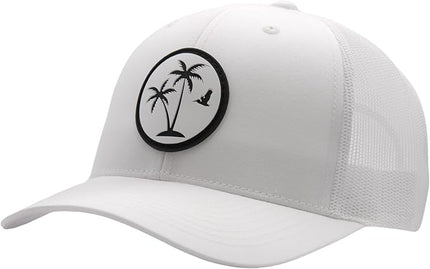 LINDO Trucker Hat [ Palm Tree 2.0 Design ] for Men and Women: Mid Profile Cap with Breathable Mesh Back and Adjustable Snap