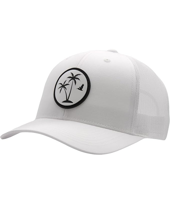 LINDO Trucker Hat [ Palm Tree 2.0 Design ] for Men and Women: Mid Profile Cap with Breathable Mesh Back and Adjustable Snap