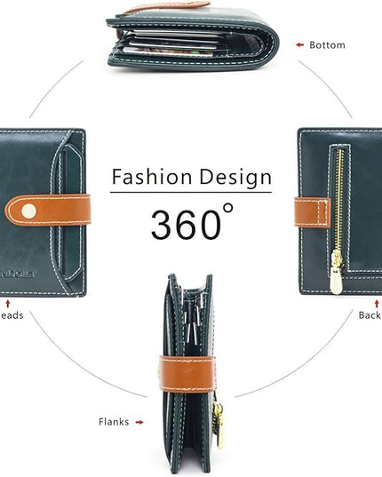 ANDOILT Wallets for Women Genuine Leather Small Bifold Wallet RFID Blocking Card Case Purse with ID Window Coin Pocket | Small, RFID Blocking, Card Case, Purse, with ID Window, Coin Pocket