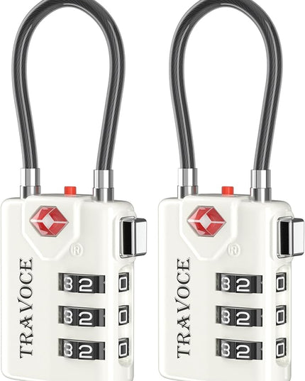 Search Alert TSA Approved Travel Combination Luggage Cable Locks for Suitcase, Gym Locker,Toolbox,Backpack 1,2,4,6 &10 pk (White 2 Pack)
