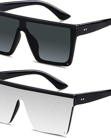 LYZOIT Square Oversized Sunglasses for Women Men Big Flat Top Fashion Shield Large UV Protection Rimless Shades