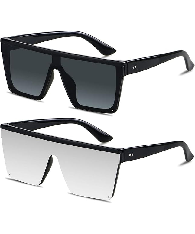 LYZOIT Square Oversized Sunglasses for Women Men Big Flat Top Fashion Shield Large UV Protection Rimless Shades