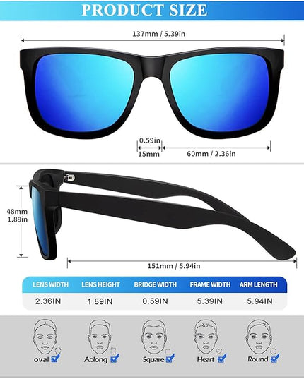 KALIYADI Sunglasses Men Polarized Sun glasses for Mens Womens Classic Matte Black Frame UV Protection 3pack
