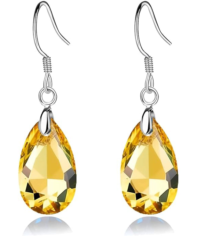 Teardrop Austrian Crystal Drop Dangle Earrings for Women 925 Sterling Silver Hook Hypoallergenic Jewelry