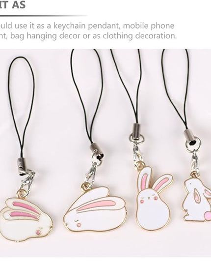 Kisangel 4Pcs Rabbit Phone Charms Key Pendants Set for Cell Phones, Removable Cute Hanging Decor Accessories, Random Style for Smartphone Decoration and Camera Charm