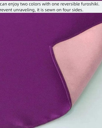 Vtrbwze Furoshiki Japanese Reversible Wrapping Cloth - Eco Reusable Gift Wrap, Large Bento Bag & Placemats for Lunch Boxes, Cakes, Wine Bottles - Purple Pink (27.6 Inches)
