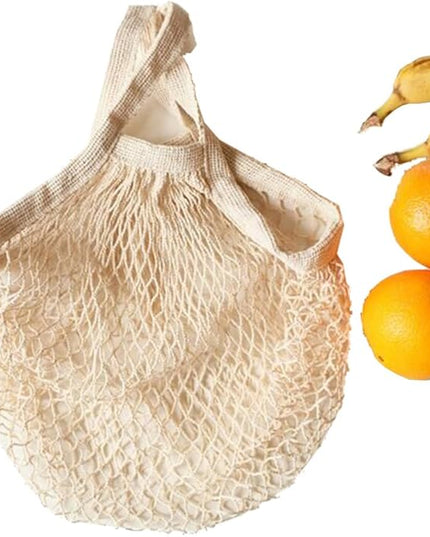 Ahyuan Reusable Cotton Mesh Grocery Bags Cotton String Bag Net Shopping Mesh Bags Pack of 3 (Beige)