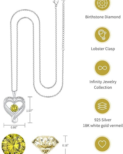 Jewelry for Women Wife Infinity Heart Birthstone I Love You Necklace S925 Anniversary Women Necklaces for Her Wife Birthday Gift Ideas, Birthday Present for Girlfriend Mom Daughter Sterling Silver