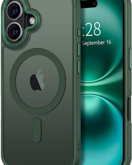 Hython Case for iPhone 16 Plus Case Magnetic Translucent Matte Phone Cases 6.7" [Compatible with MagSafe] Thin Slim Fit Shockproof Bumper Hard Protective Cover for Women Men Girls, Dark Green