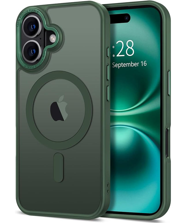 Hython Case for iPhone 16 Plus Case Magnetic Translucent Matte Phone Cases 6.7" [Compatible with MagSafe] Thin Slim Fit Shockproof Bumper Hard Protective Cover for Women Men Girls, Dark Green