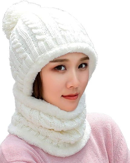 HUAMULAN Women Winter Beanie Hats One Piece Fleece Lined Knit Balaclavas Mask Set Skull Neck Circle Scarf Ski Snow Hat Pompom