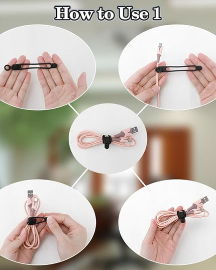 24Pcs Silicone Cable Ties, Reusable Cord Organizer for Charging Cords in Office, School, Home - Multipurpose Elastic Wraps