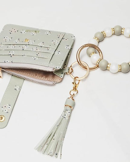 COOLANS Silicone Bracelet Wristlet Wallet Credit Card Holder RFID,ID Window,Key Ring Tassel,Slim Wallet Women Keychain Purse