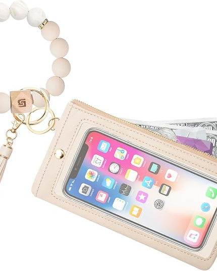COOLANS Silicone Bracelet Wristlet Wallet Credit Card Holder RFID,ID Window,Key Ring Tassel,Slim Wallet Women Keychain Purse