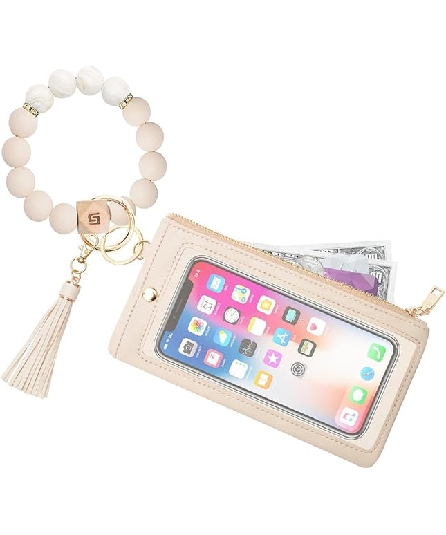 COOLANS Silicone Bracelet Wristlet Wallet Credit Card Holder RFID,ID Window,Key Ring Tassel,Slim Wallet Women Keychain Purse